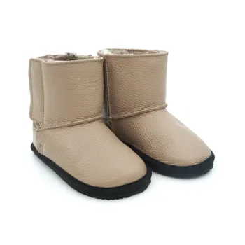 Macco cizme imblanite copii piele naturala lana barefoot primii pași bej crem