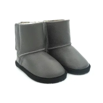 Macco cizme imblanite copii piele naturala lana barefoot primii pasi gri