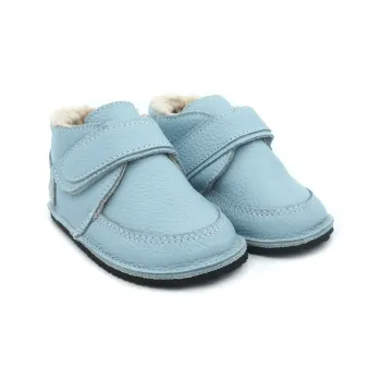Macco ghete imblanite copii baieti albastru piele naturală lana barefoot primii pasi