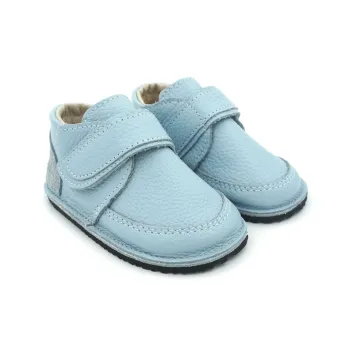 Macco ghete copii piele naturala barefoot albastru cu brant detasabil din lana primii pasi