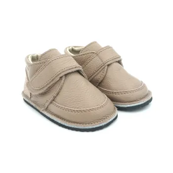 Macco ghete copii piele naturala barefoot bej crem cu brant detasabil din lana primii pasi
