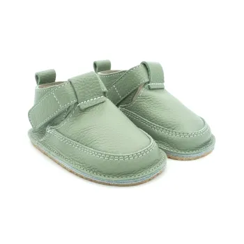 Macco pantofi barefoot primii pași bebeluși și copii verde piele naturală