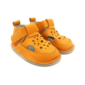 Macco sandale barefoot primii pași bebeluși și copii galben piele naturală