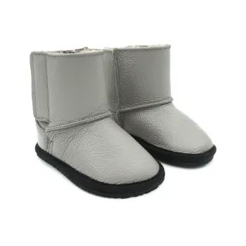 Macco cizme imblanite copii gri deschis piele naturala lana barefoot primii pasi