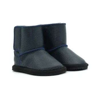 Macco cizme imblanite copii piele naturala lana barefoot primii pasi albastru