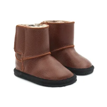Macco cizme imblanite copii piele naturala lana barefoot primii pasi maro