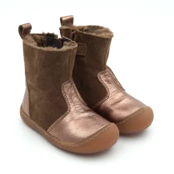 Cizme imblanite fete copii bebe iarna piele naturala maro barefoot Weestep