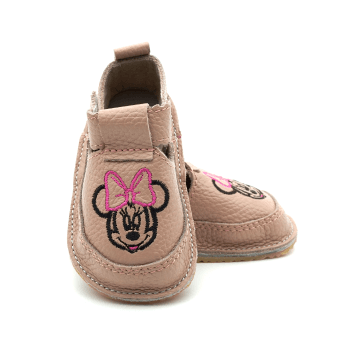 macco sandale pantofi barefoot copii primii pasi fete bebelusi piele naturala roz minnie broderie