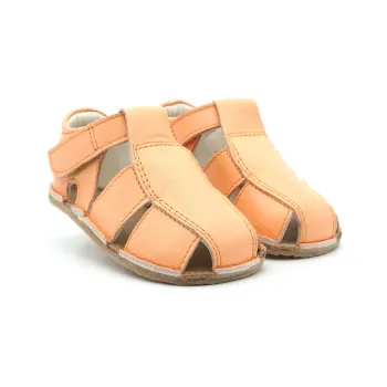 Sandale bebelusi, sandale primii pasi barefoot sandale copii fete piele naturala orange portocaliu tipitoe