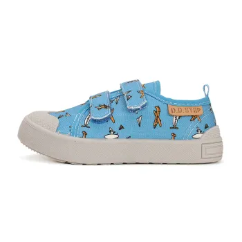 D.D.Step - Pantofi primii pasi baieti, material textil, talpa flexibila, Albastru, Avioane