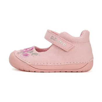 DD Step Pantofi Primii Pasi Barefoot Fete Talpa Flexibila Material Textil Roz