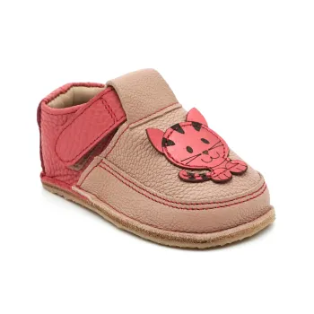 Papucei Primii Pasi Pantofi Barefoot bebe fete talpa flexibila piele naturala Grej Roz Pisica incaltaminte bebelusi