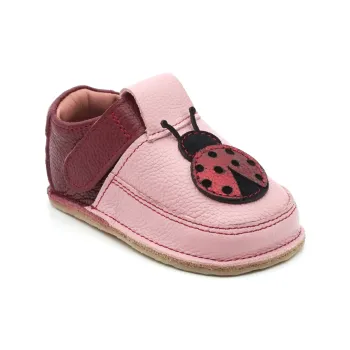 Papucei Primii Pasi Pantofi Barefoot bebe fete talpa flexibila piele naturala Roz Buburuza incaltaminte bebelusi