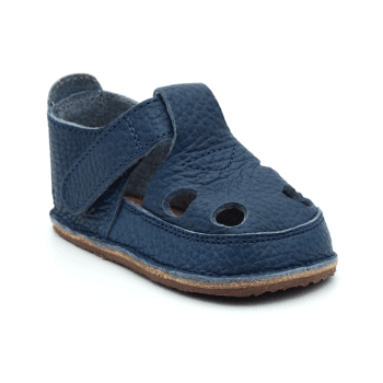 Sandale bebelusi primii pasi barefoot piele naturala talpa flexibila albastru