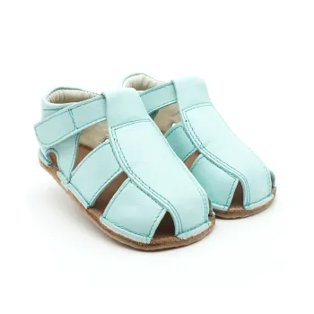 Sandale bebelusi, sandale primii pasi barefoot sandale copii baieti, piele naturala, talpa flexibila, turcoaz pastel
