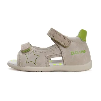 Sandalute copii primii pasi baieti piele naturala talpa flexibila DD Step gri