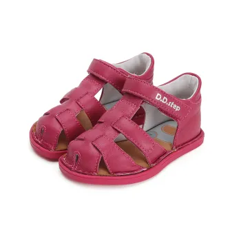 D.D.Step - Sandale barefoot copii, fete si baieti, piele naturala, talpa flexibila, rosu ciclam