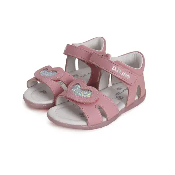 Sandale fete primii pasi piele naturala talpa flexibila DD Step Roz Inimioara