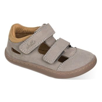 Sandale barefoot copii, piele naturala, talpa flexibila - Chetto, Gri
