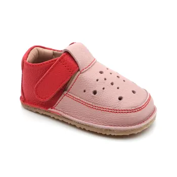 Papucei primii pasi fete barefoot piele naturala talpa flexibila, bubble roz rosu
