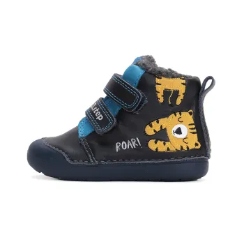 DD Step ghete copii primii pasi baieti barefoot imblanite piele naturala talpa flexibila negru tigru