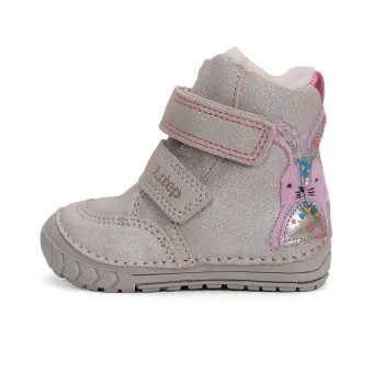 DD Step ghete copii primii pasi fete barefoot imblanite piele naturala talpa flexibila gri deschis iepuras