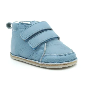 Ghete copii primii pasi imblanite, barefoot, piele naturala, baieti si fete, bleu, iarna toamna