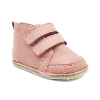 Ghete copii primii pasi, barefoot, imblanite, piele naturala - Roz pudrat