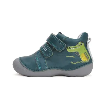 Pantofi primii pasi, baieti, piele naturala, turcoaz, aligator, DD Step