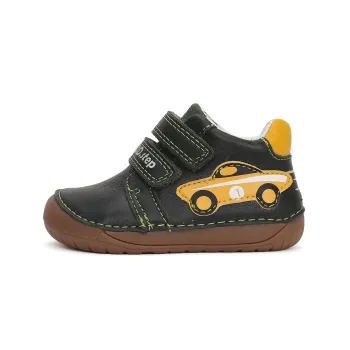 Pantofi baieti primii pasi barefoot, kaki inchis, masinuta, DD Step