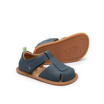 Sandale copii barefoot, primii pasi, piele naturala, talpa flexibila, forma anatomica, albastru, velcro, Tip Toey Joey