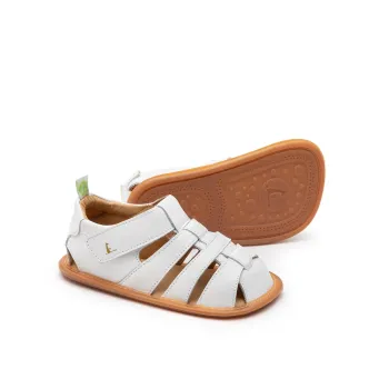 Sandale bebelusicopii barefoot, primii pasi, piele naturala, talpa flexibila, forma anatomica, alb, velcro, Tip Toey Joey