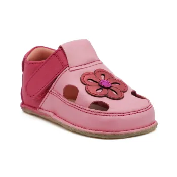 Sandale bebelusi si copii, fete, primii pasi, barefoot, piele naturala, talpa flexibila, floare, roz
