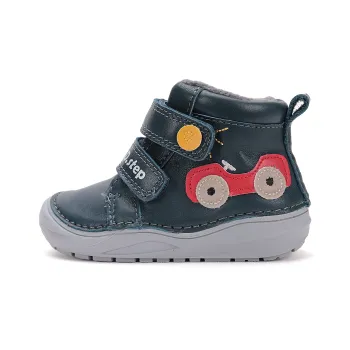 DD Step Ghete primii pasi barefoot, baieti, piele naturala, talpa flexibila, albastru