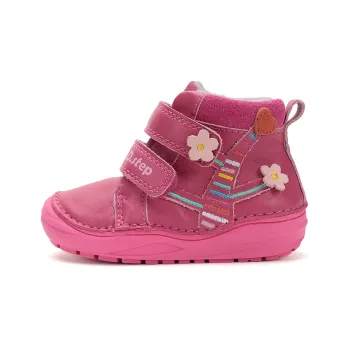 DD Step Ghete primii pasi barefoot, fete, piele naturala, talpa flexibila, roz