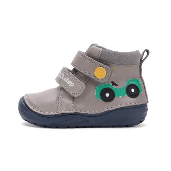 DD Step Ghete primii pasi barefoot, baieti, piele naturala, talpa flexibila, gri