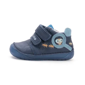DD Step Pantofi primii pasi barefoot, baieti, piele naturala, talpa flexibila, albastru
