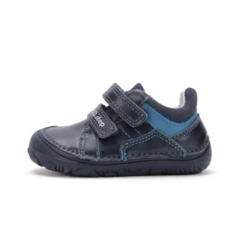DD Step Pantofi primii pasi barefoot, baieti, piele naturala, talpa flexibila, albastru