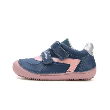 Pantofi fete barefoot, piele naturala, Albastru Roz, DD Step
