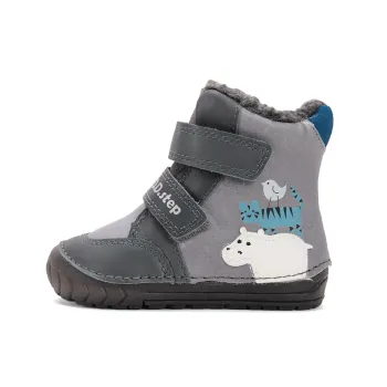 Ghete baieti, imblanite, piele naturala, barefoot, DD Step, gri, Zoo