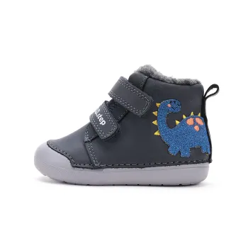 Ghete imblanite baieti, primii pasi, talpa flexibila, piele naturala, DD Step, Dinozaur, Albastru
