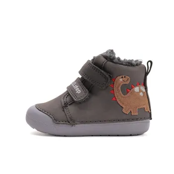 Ghete imblanite baieti, primii pasi, talpa flexibila, piele naturala, DD Step, Dinozaur, Kaki