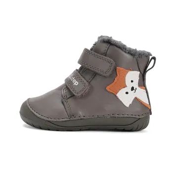 Ghete imblanite baieti , barefoot, piele naturala, DD Step, kaki, vulpe