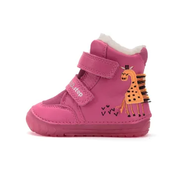 Ghete imblanite fete, primii pasi, piele naturala, barefoot, DD Step, roz, Girafa