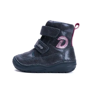 Ghete imblanite fete, barefoot, piele naturala, primii pasi, DD Step, albastru sidefat