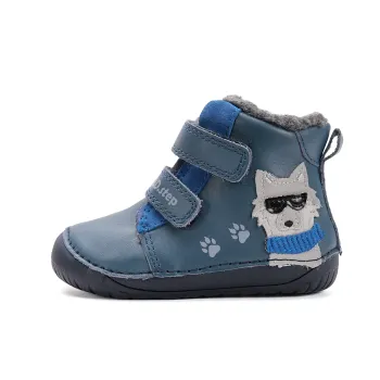 Ghete imblanite baieti , primii pasi barefoot, piele naturala, DD Step, albastru inchis, huski