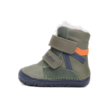 Ghete imblanite baieti, primii pasi barefoot, talpa flexibila, piele naturala, DD Step, kaki colorat
