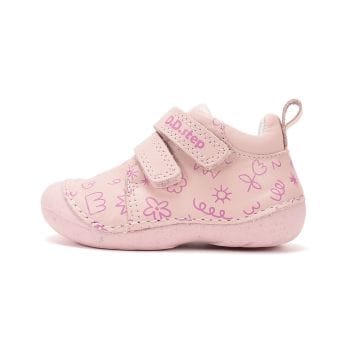 Pantofi DD Step fete, primii pasi, talpa flexibila, piele naturala, Roz Desene