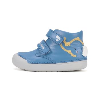 Pantofi DD Step baieti, primii pasi, talpa flexibila, piele naturala, Albastru Elefantel