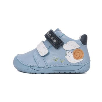 Pantofi DD Step baieti, barefoot, primii pasi, talpa flexibila, piele naturala, Albastru Melc
